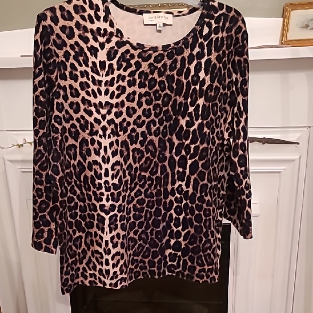Jones New York Animal Print Blouse - Black and Brown